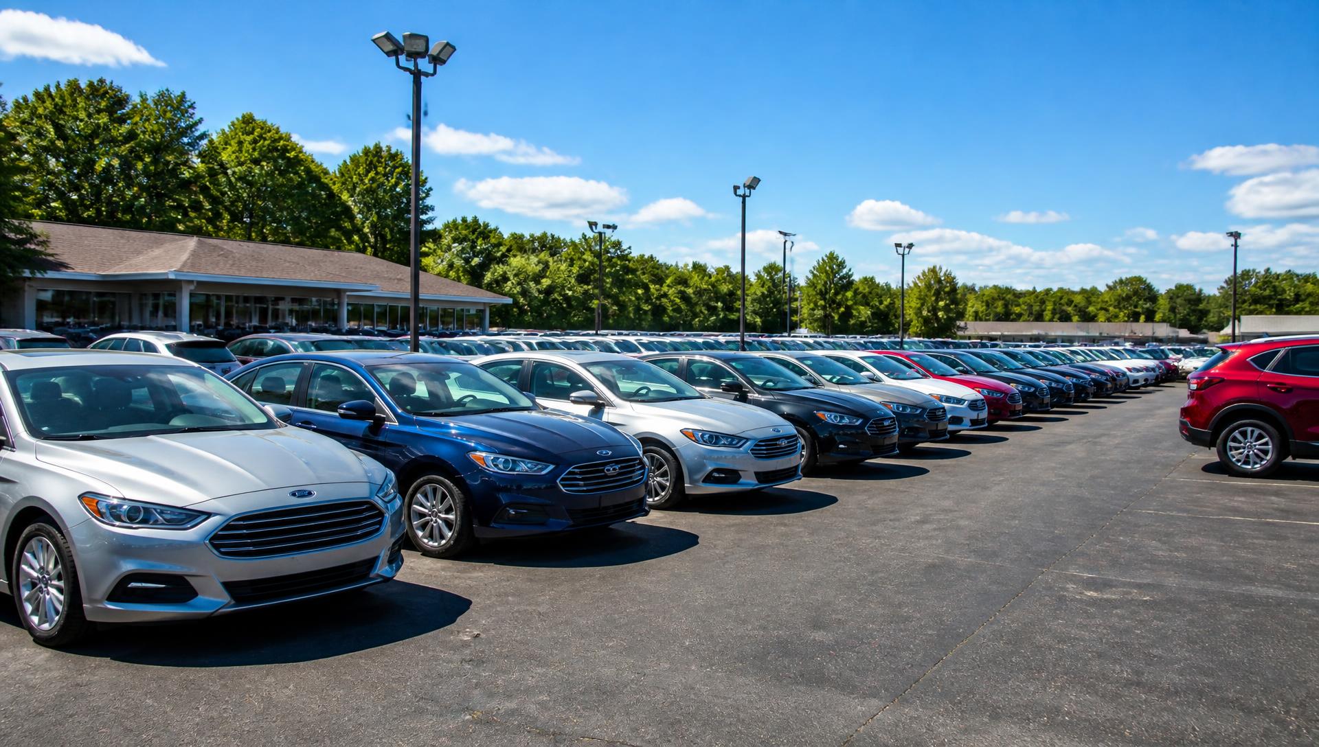 Row of affordable used cars on the Cars 4 Sale lot